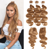 #27 Light Brown Body Wave 3 Bundles With 4x4 Lace Closure 100% Real Human Hair - Perismoda Hair