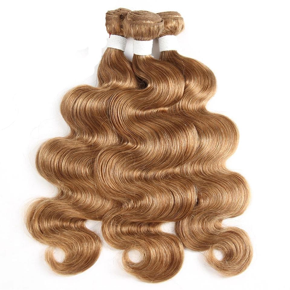 #27 Light Brown Body Wave 3 Bundles With 4x4 Lace Closure 100% Real Human Hair - Perismoda Hair
