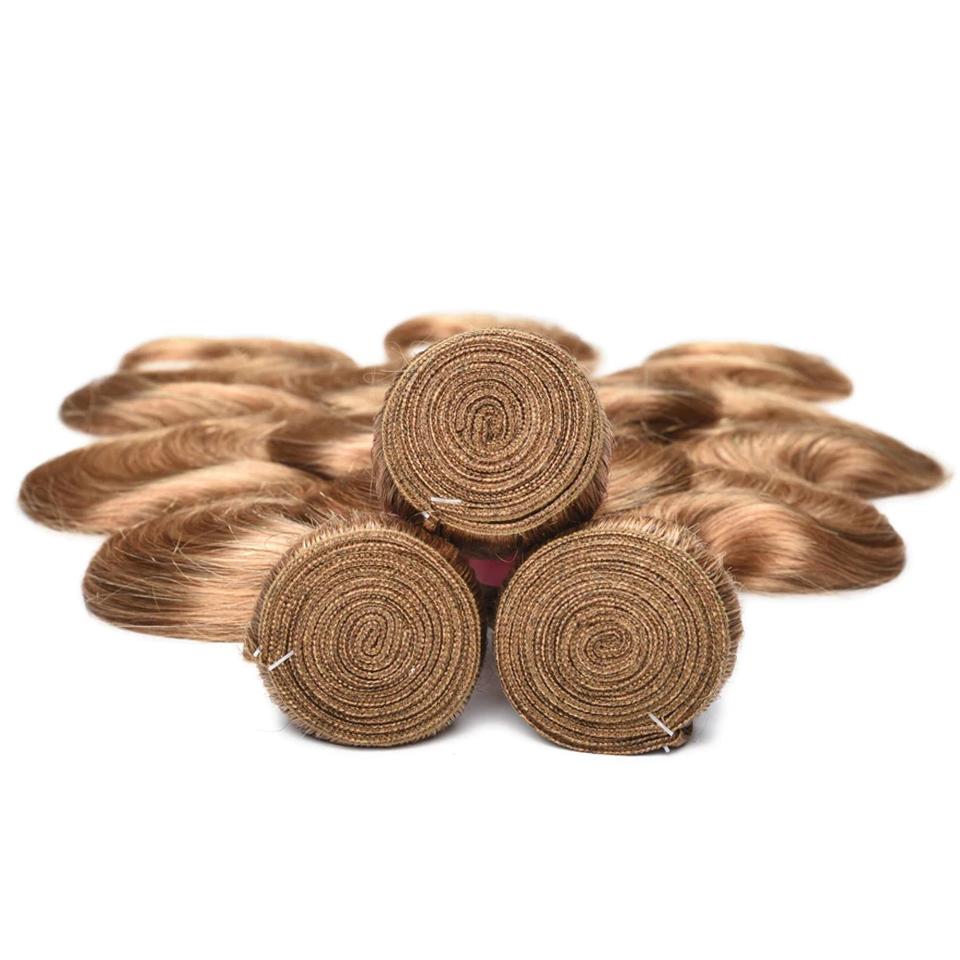 #27 Light Brown Body Wave 3 Bundles With 4x4 Lace Closure 100% Real Human Hair - Perismoda Hair