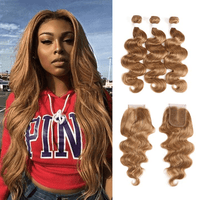 #27 Light Brown Body Wave 3 Bundles With 4x4 Lace Closure 100% Real Human Hair - Perismoda Hair
