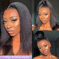Perismoda Glueless Hairline Kinky Straight Invisi Strap Flexible Fit 360 Lace Front Glueless Wig With Bleached Knots