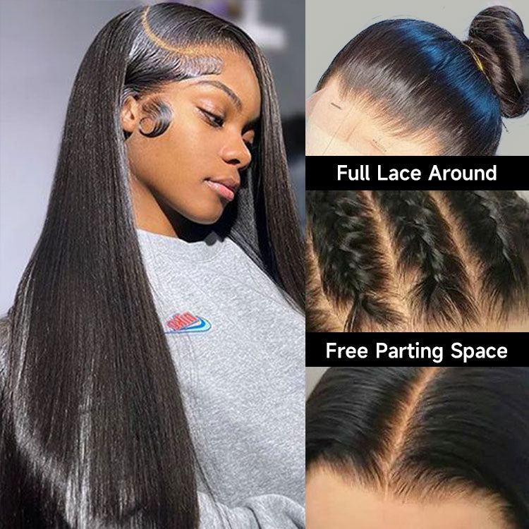 Perismoda Virgin Human Hair Full Lace Wig Soft Straight Hair Full Scalp Lace Wigs 180% Density Natural Color