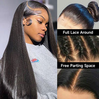Perismoda Virgin Human Hair Full Lace Wig Soft Straight Hair Full Scalp Lace Wigs 180% Density Natural Color