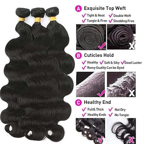 3 Bundles Natural Black Body Wave Brazilian Virgin Hair 10 - 28 inch 3 Pieces Pack - Perismoda Hair