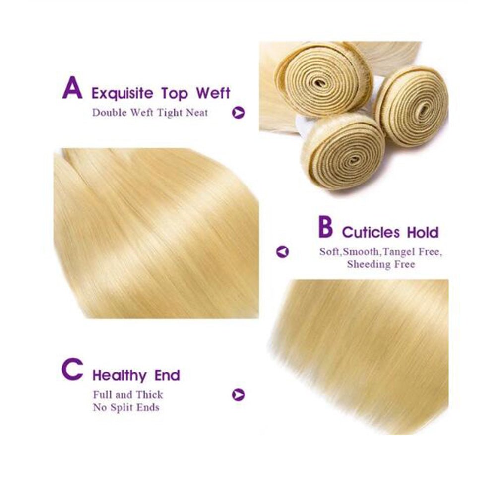 3 Lots 613 Straight Blonde Bundles Peruvian Remy Human Hair Weaves - Perismoda Hair