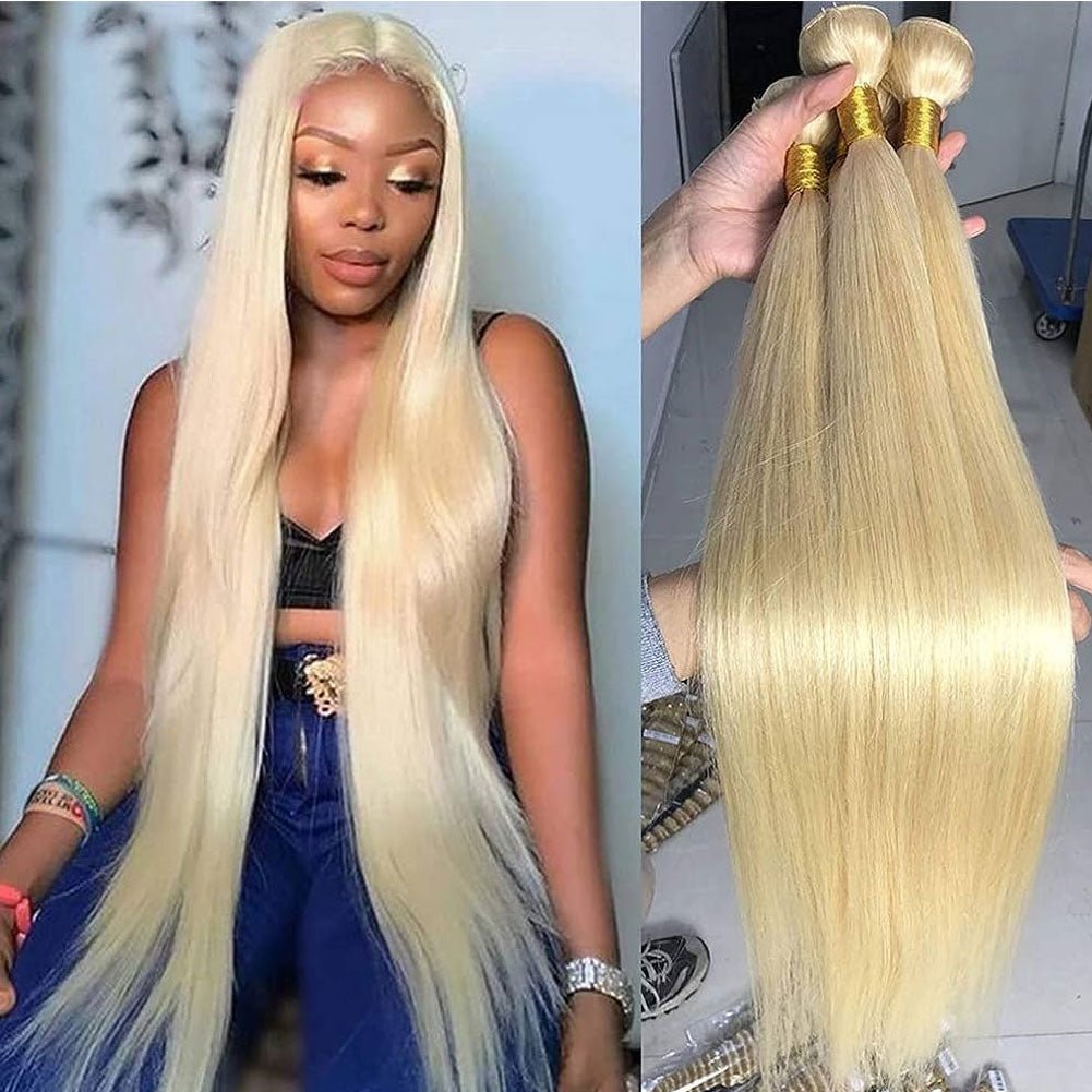 3 Lots 613 Straight Blonde Bundles Peruvian Remy Human Hair Weaves - Perismoda Hair
