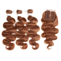 #30 Brown Body Wave 3 Bundles With Closure 4x4 pre Colored 100% Virgin human hair - Perismoda Hair
