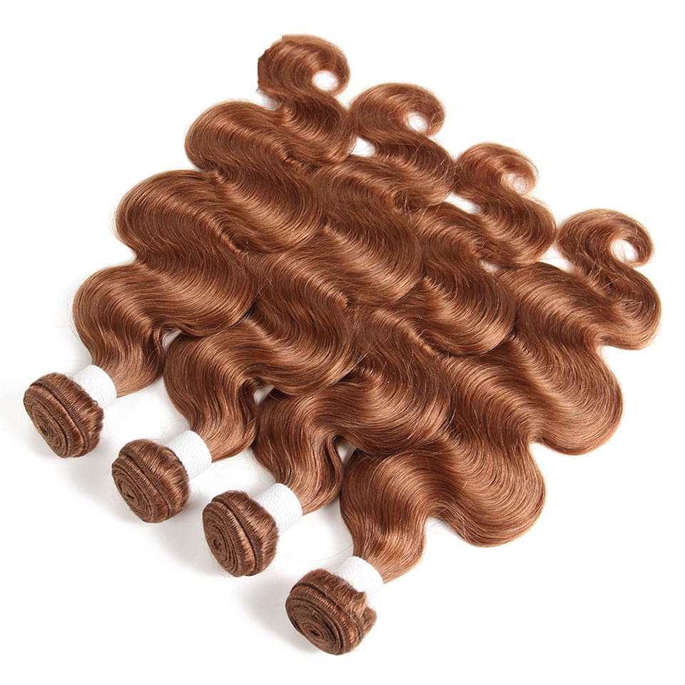 #30 Brown Body Wave 3 Bundles With Closure 4x4 pre Colored 100% Virgin human hair - Perismoda Hair
