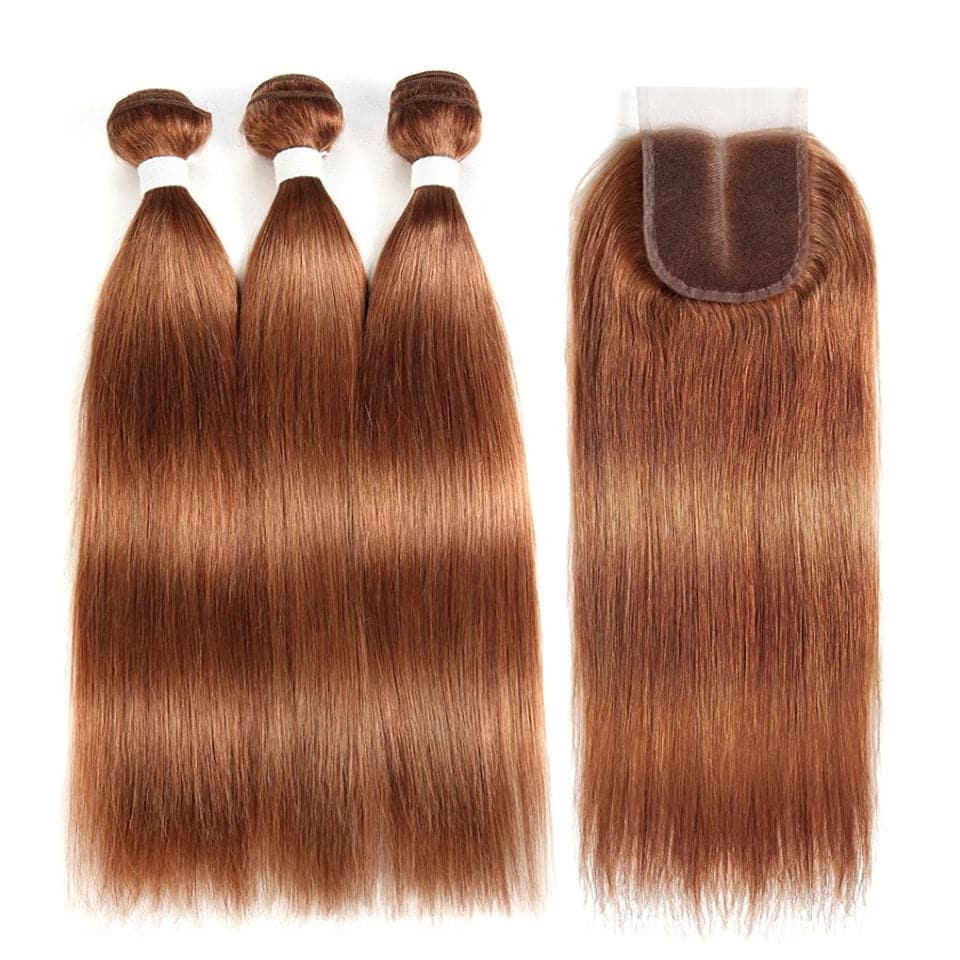 #30 Medium Auburn Straight 3 Bundles With 13x4 Lace Frontal 100% Human Hair - Perismoda Hair