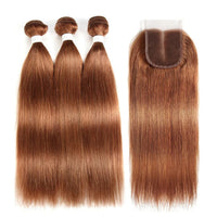 #30 Medium Auburn Straight 3 Bundles With 13x4 Lace Frontal 100% Human Hair - Perismoda Hair