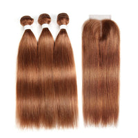 #30 Medium Auburn Straight 3 Bundles With 13x4 Lace Frontal 100% Human Hair - Perismoda Hair