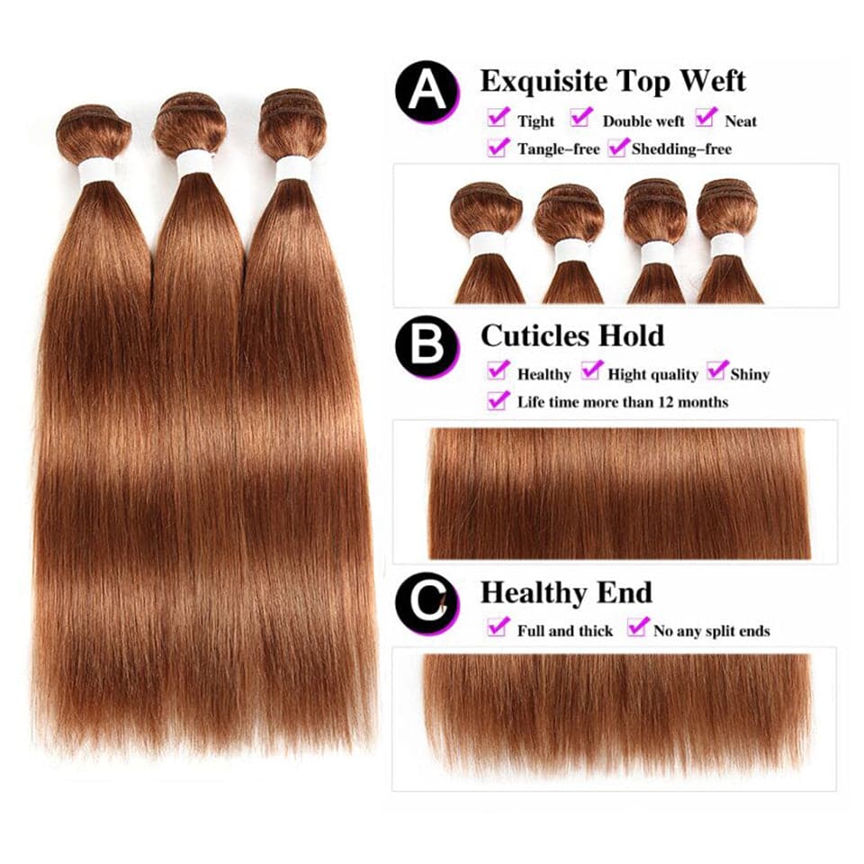 #30 Medium Auburn Straight 3 Bundles With 13x4 Lace Frontal 100% Human Hair - Perismoda Hair
