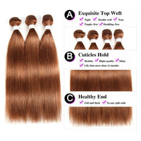 #30 Medium Auburn Straight 3 Bundles With 13x4 Lace Frontal 100% Human Hair - Perismoda Hair