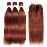 #33 Dark Auburn 3 Bundles With Closure 4x4 pre - Colored 100% virgin human hair - Perismoda Hair