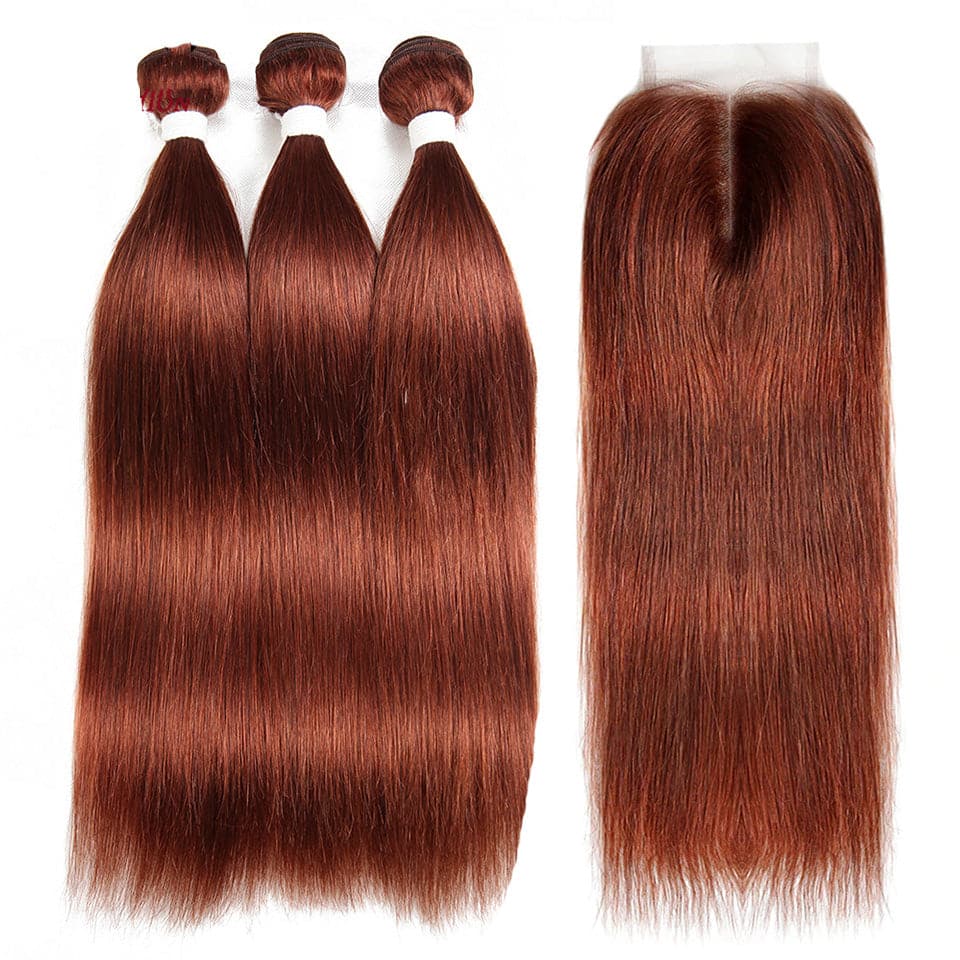 #33 Dark Auburn 3 Bundles With Closure 4x4 pre - Colored 100% virgin human hair - Perismoda Hair
