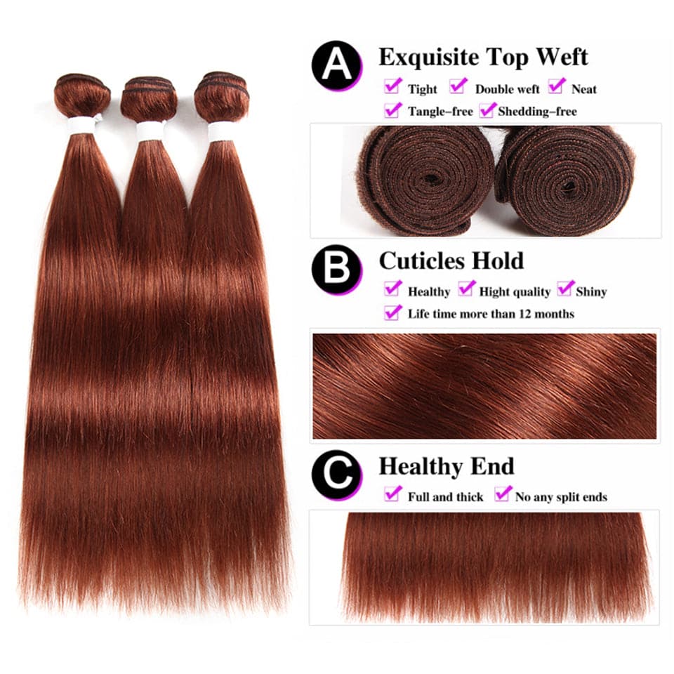 #33 Dark Auburn 3 Bundles With Closure 4x4 pre - Colored 100% virgin human hair - Perismoda Hair