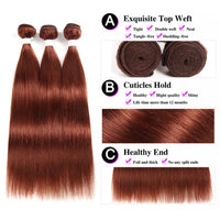 #33 Dark Auburn 3 Bundles With Closure 4x4 pre - Colored 100% virgin human hair - Perismoda Hair