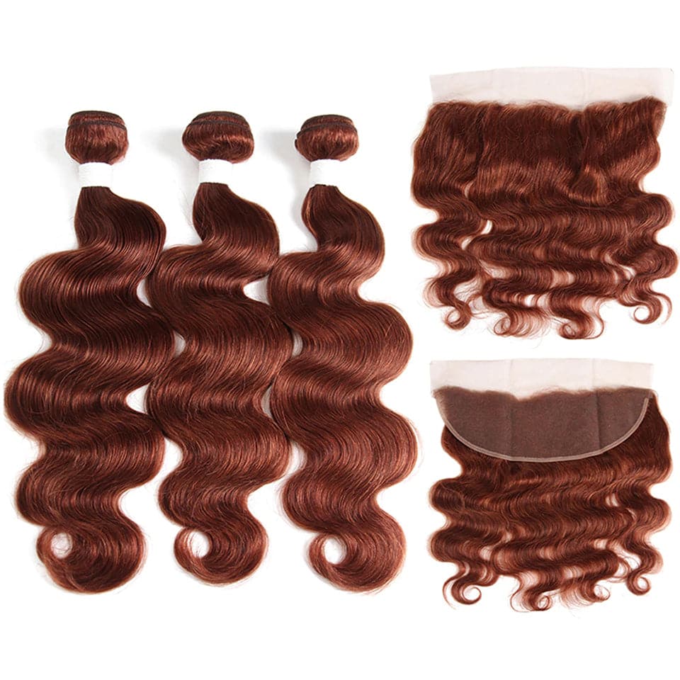 #33 Dark Auburn body wave 3 Bundles With 13x4 Lace Frontal 100% Human Hair - Perismoda Hair