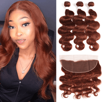 #33 Dark Auburn body wave 3 Bundles With 13x4 Lace Frontal 100% Human Hair - Perismoda Hair