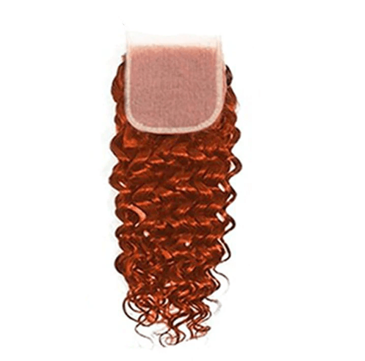 #350 Copper Red Water Wave 4 Bundles With 4X4 Lace Closure 100% Human Hair - Perismoda Hair