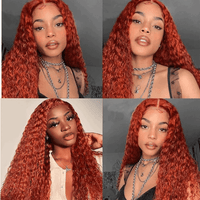 #350 Copper Red Water Wave 4 Bundles With 4X4 Lace Closure 100% Human Hair - Perismoda Hair