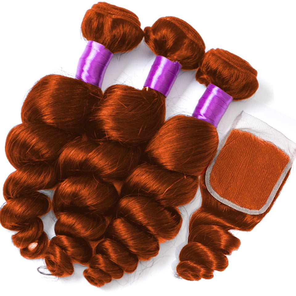 #350 Ginger Orange Loose Wave 3 Bundles With 4x4 Lace Closure 100% Virgin Human Hair - Perismoda Hair