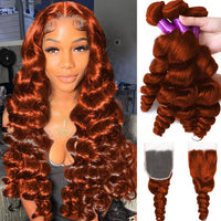 #350 Ginger Orange Loose Wave 4 Bundles With 4X4 Lace Closure 100% Remy Human Hair - Perismoda Hair