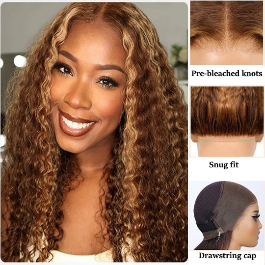 Perismoda Hair P4/27 highlight Invisible Strap 360 Lace  Bleached Knot Pre-Cut Lace Water Wave Wig