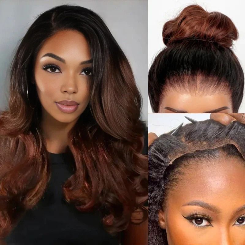 Perismoda Ombre Black Brown T1B/4 Invisi Strap 360 Lace Frontal Glueless Bleach Knots Body Wave Human Hair Wig