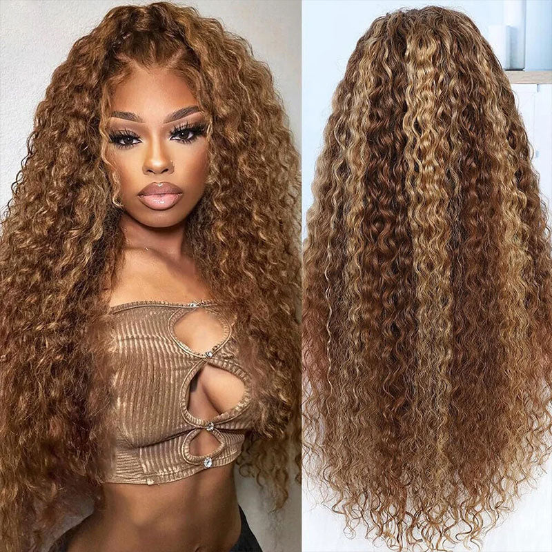 Perismoda 300% Density Highlight Curly Wave Transparent Lace Front Wigs Virgin Human Hair 13x4 Frontal Lace Wig For Women