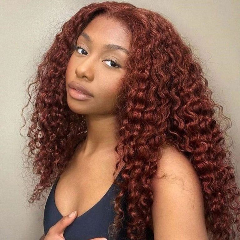 Perismoda #33 Reddish Brown Kinky Curly 7*5 Ready To Go Invisible Knot  Human Hair Wigs