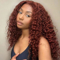 Perismoda #33 Reddish Brown Kinky Curly 7*5 Ready To Go Invisible Knot  Human Hair Wigs