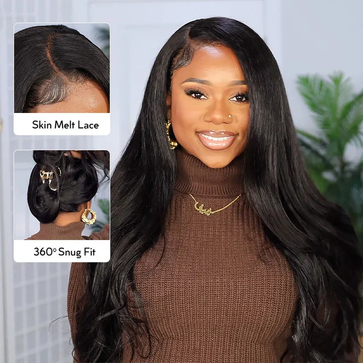 Perismoda Glueless Hairline Kinky Straight Invisi Strap Flexible Fit 360 Lace Front Glueless Wig With Bleached Knots