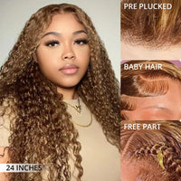 Perismoda 300% Density Highlight Curly Wave Transparent Lace Front Wigs Virgin Human Hair 13x4 Frontal Lace Wig For Women