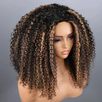 Perismoda Blonde Highlight Kinky Curly Glueless Drawstring Half Wig Human Hair 3 In 1 Half Wig