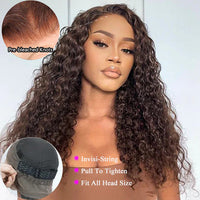 Perismoda Hair #4 Dark Brown Invisible Strap 360 Drawstring 100% human hair Lace wig Bleached Knot Pre-Cut Lace Water Wave Wig