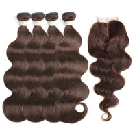 4 Dark Brown Body Wave 4 Bundles With 4x4 Lace Closure 100% Real Human Hair - Perismoda Hair