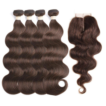 4 Dark Brown Body Wave 4 Bundles With 4x4 Lace Closure 100% Real Human Hair - Perismoda Hair