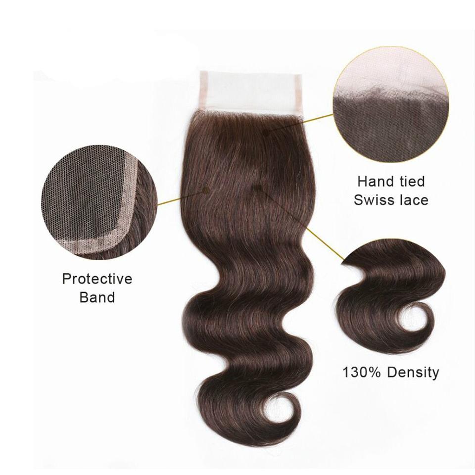4 Dark Brown Body Wave 4 Bundles With 4x4 Lace Closure 100% Real Human Hair - Perismoda Hair