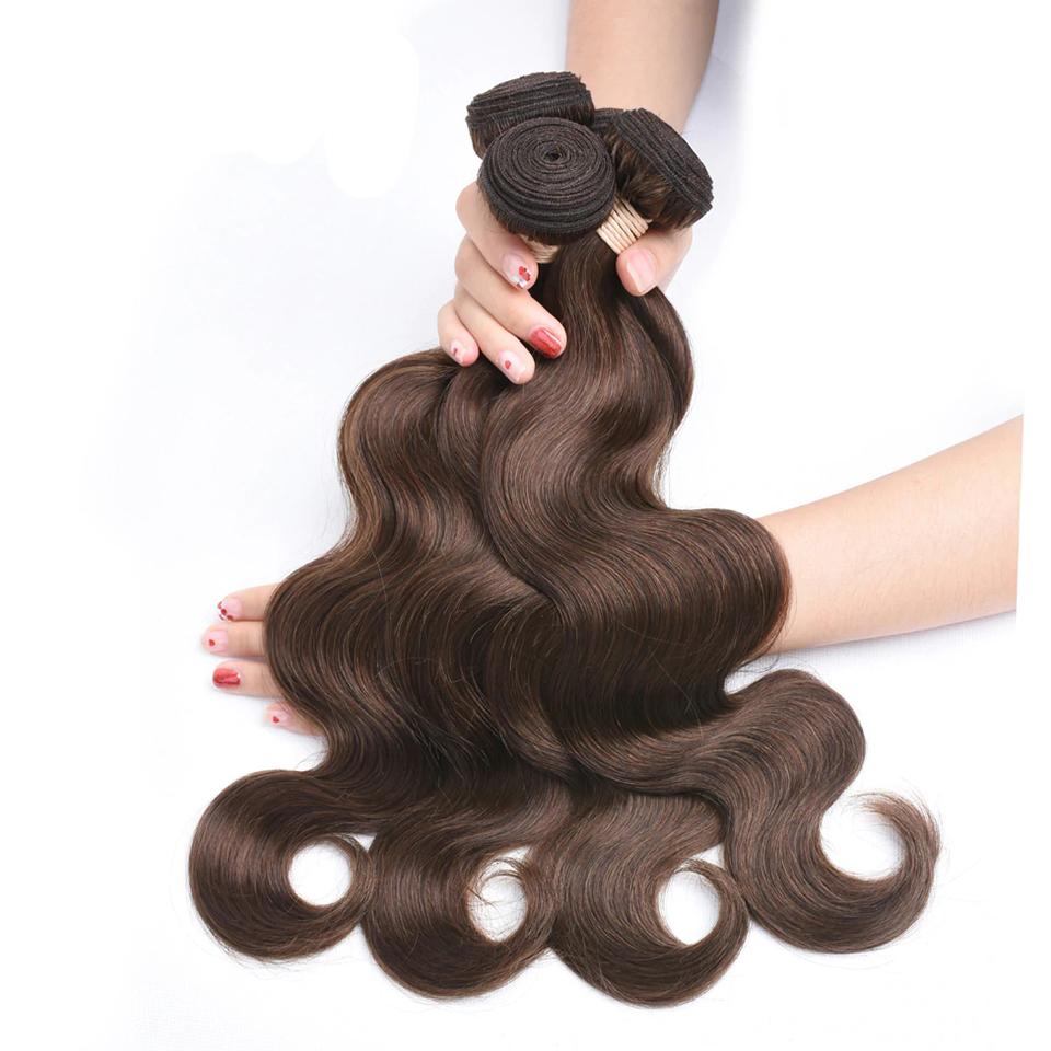 4 Dark Brown Body Wave 4 Bundles With 4x4 Lace Closure 100% Real Human Hair - Perismoda Hair