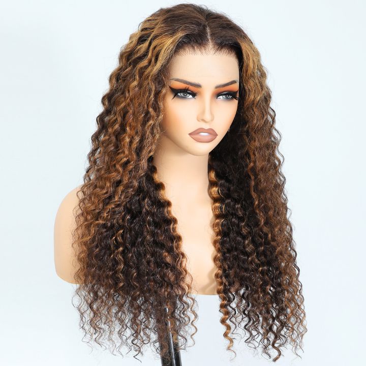 Perismoda P2/30 blonde Highlight Colored Human Hair 13x4 Lace Kinky Curly Wigs