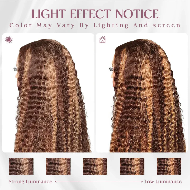 Perismoda Brown and Blonde Highlight Deep Wave  Wig 13x4 HD Lace Front Wigs Human Hair