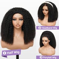 Perismoda 3 In 1 Half Wig Afro Kinky Curl Wear & Go Drawsting Wig No Glue Need Flip Over Half Clip In Wig
