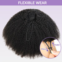 Perismoda 3 In 1 Half Wig Afro Kinky Curl Wear & Go Drawsting Wig No Glue Need Flip Over Half Clip In Wig