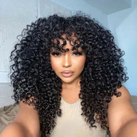 Perismoda Kinky Curly Wig With Bangs Brazilian Remy Human Hair Glueless Wig