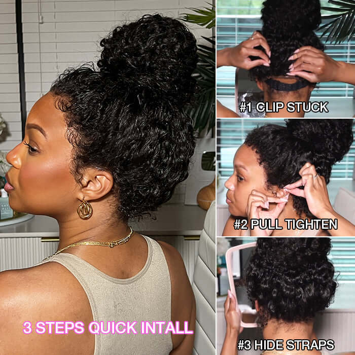 Perismoda 4C Hairline Pre Plucked 360 Invisi-String Snug Fit Kinky Curly Human Hair Natural Density with Curly Edges