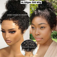 Perismoda 4C Hairline Pre Plucked 360 Invisi-String Snug Fit Kinky Curly Human Hair Natural Density with Curly Edges
