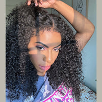 Perismoda 4C Hairline Pre Plucked 360 Invisi-String Snug Fit Kinky Curly Human Hair Natural Density with Curly Edges