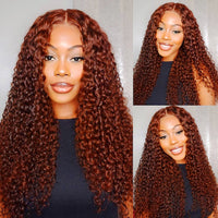 Perismoda #33 Reddish Brown Kinky Curly 7*5 Ready To Go Invisible Knot  Human Hair Wigs