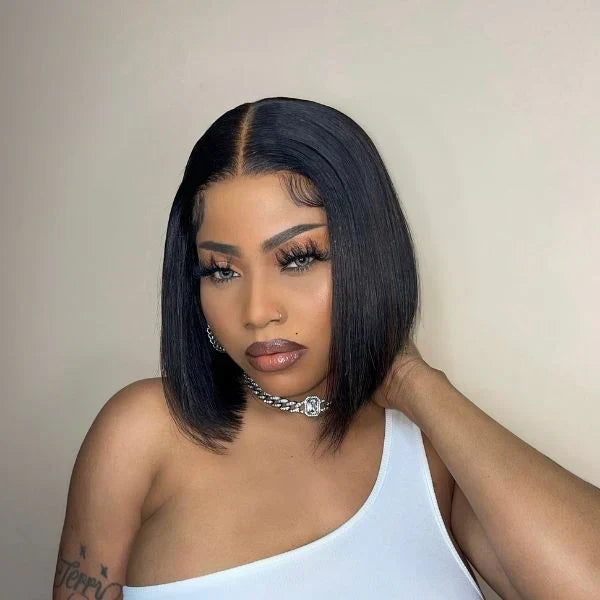 Perismoda Short Bob Straight Wig 13x4 Transparent Lace Front 100% Human Hair Bob Wigs